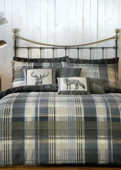 Dreams & Drapes Lodge Connolly Check Brushed Cotton Grey Duvet Cover Set