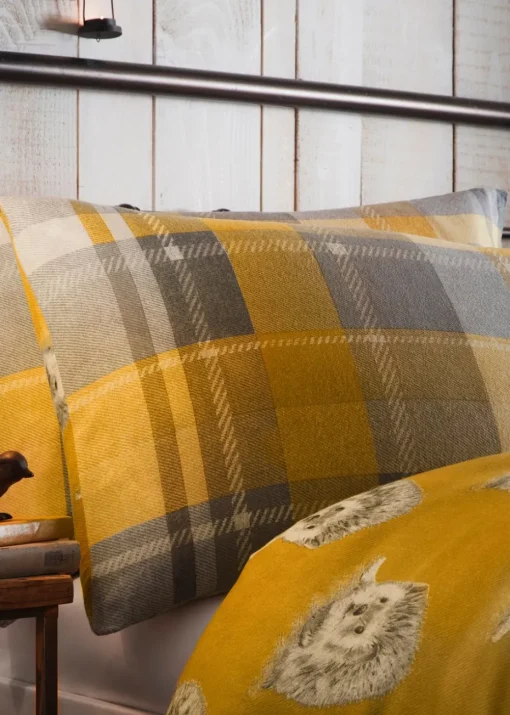 Dreams & Drapes Lodge Colville Check Brushed Cotton Yellow Duvet Cover Set