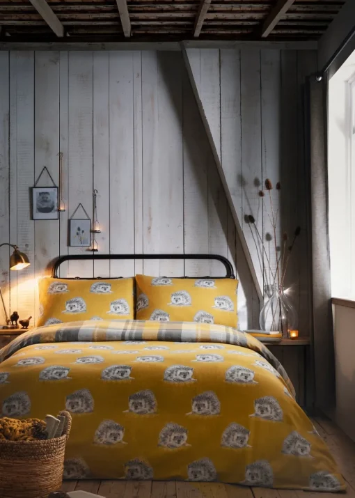 Dreams & Drapes Lodge Colville Check Brushed Cotton Yellow Duvet Cover Set