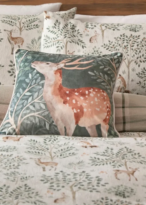 Dreams & Drapes Lodge Forest Animals Christmas Green Filled Cushion (43cm x 43cm)