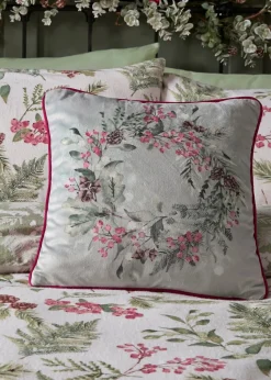 Dreams & Drapes Lodge Winter Sprigs Christmas Green Velvet Filled Cushion (43cm x 43cm)