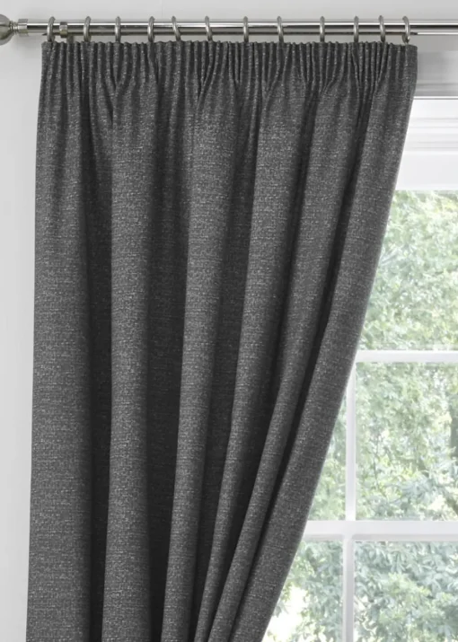 Dreams & Drapes Pembrey Brushed Cotton Grey Pencil Pleat Curtains With Tie-Backs