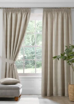 Dreams & Drapes Pembrey Brushed Cotton Natural Pencil Pleat Curtains With Tie-Backs