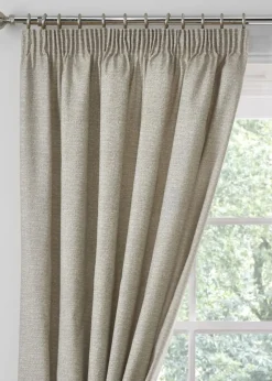 Dreams & Drapes Pembrey Brushed Cotton Natural Pencil Pleat Curtains With Tie-Backs
