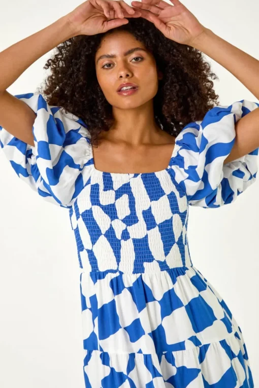 Dusk Blue Dusk Geo Print Tiered Dress