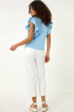 Dusk Blue Dusk Short Sleeve Ruffle Stretch Tee
