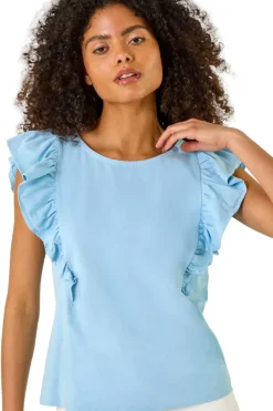 Dusk Blue Dusk Short Sleeve Ruffle Stretch Tee