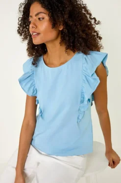 Dusk Blue Dusk Short Sleeve Ruffle Stretch Tee