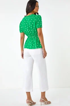 Dusk Green Dusk Spot Print Tie Front Top