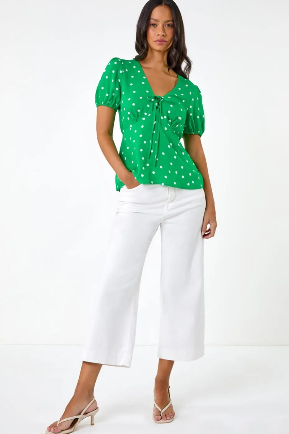 Dusk Green Dusk Spot Print Tie Front Top