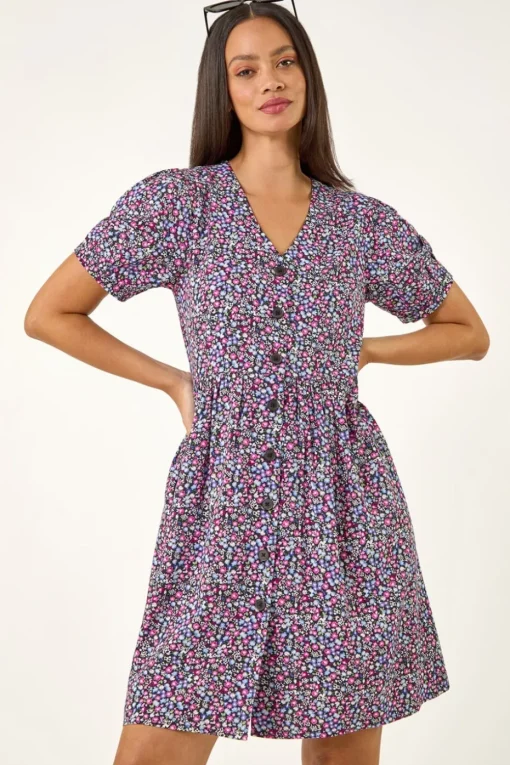 Dusk Purple Dusk Floral Button Down Dress