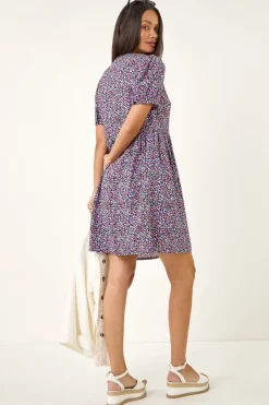 Dusk Purple Dusk Floral Button Down Dress