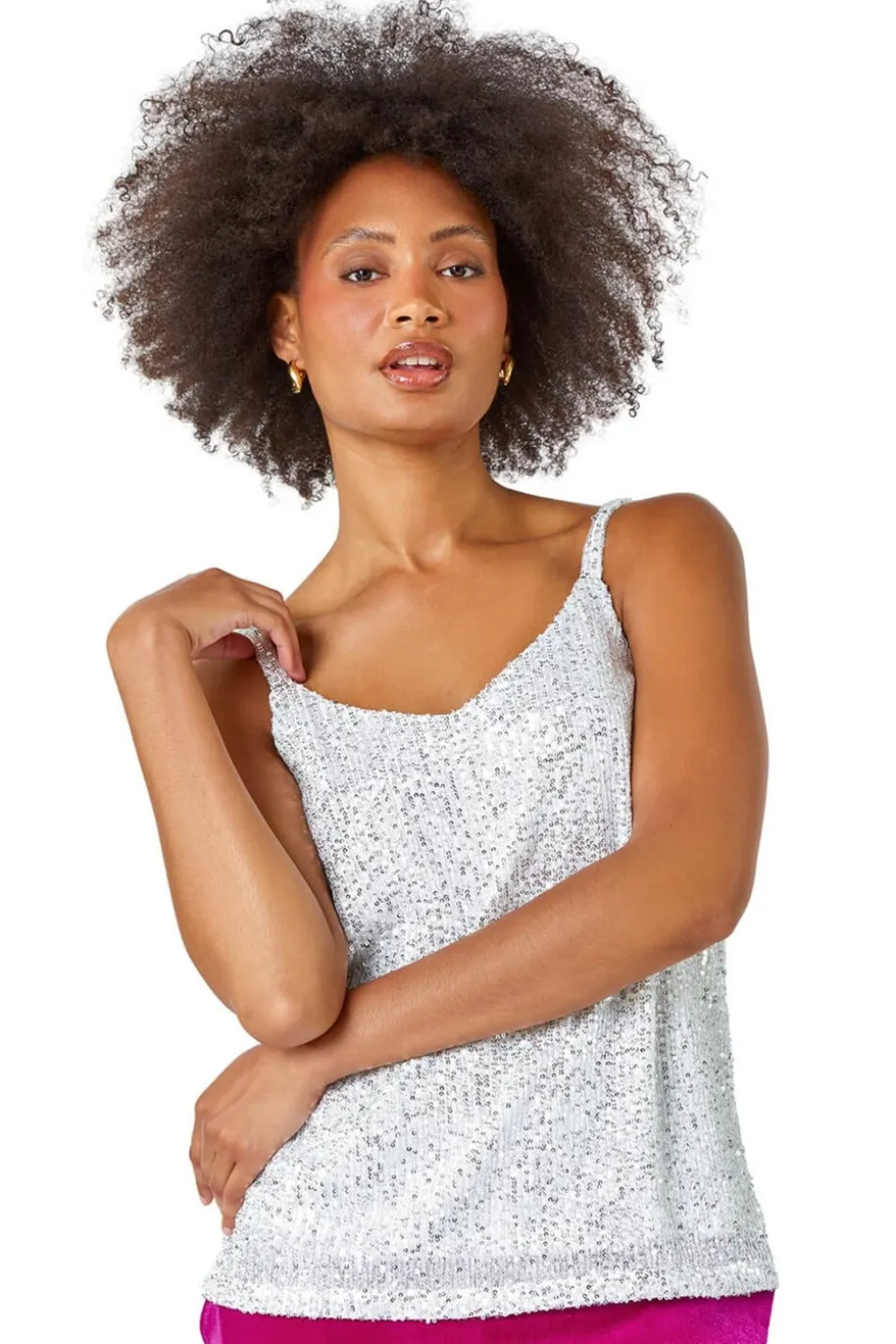 Dusk Silver Dusk Embellished Sequin Cami Top