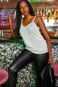 Dusk Silver Dusk Embellished Sequin Cami Top