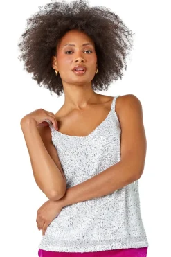 Dusk Silver Dusk Embellished Sequin Cami Top