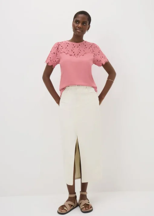 Dusty Pink Floral Lace T-Shirt
