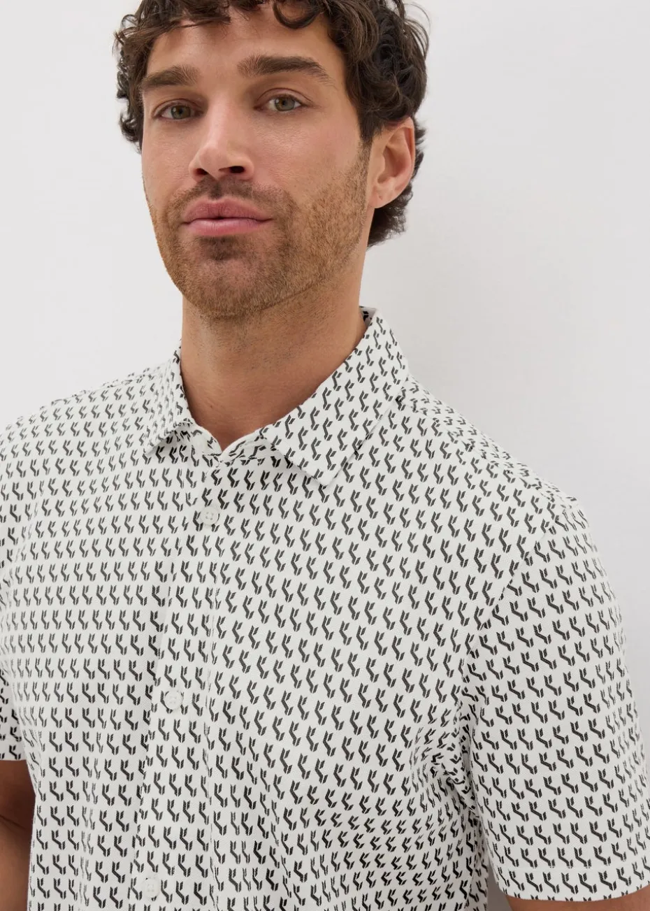 Ecru Geo Print Jersey Shirt