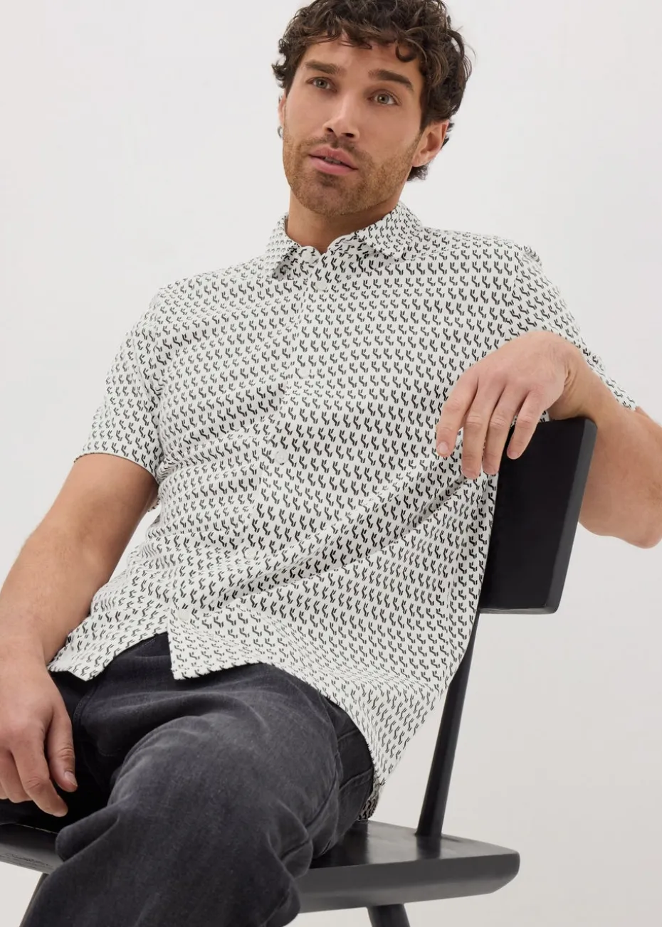 Ecru Geo Print Jersey Shirt