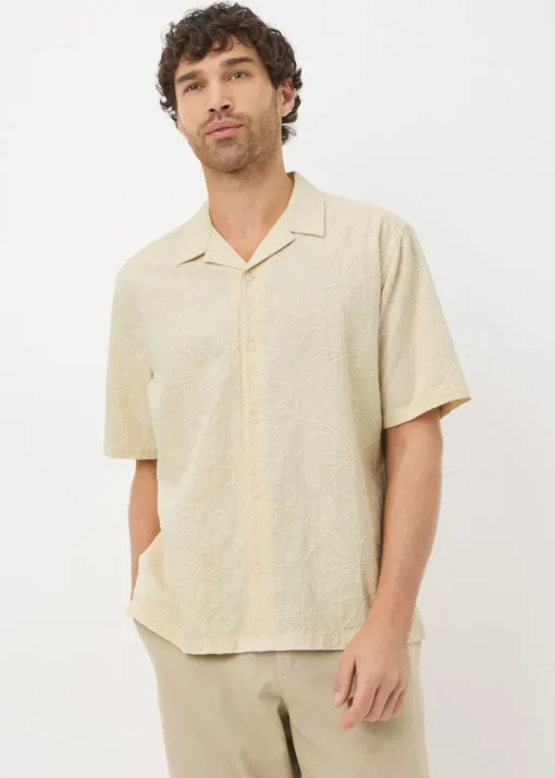 Ecru Textured Floral Embroidery Shirt