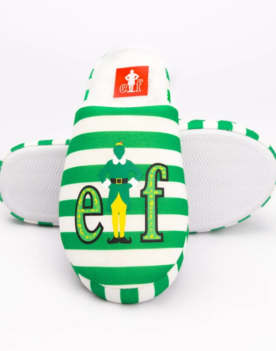 Elf Green Striped With Logo Placement Print Mule Slippers