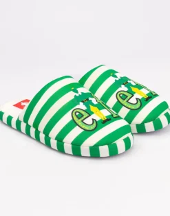 Elf Green Striped With Logo Placement Print Mule Slippers