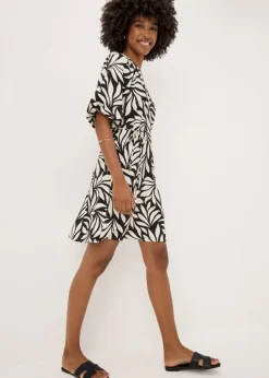 Et Vous Black Palm Tie Waist Mini Dress