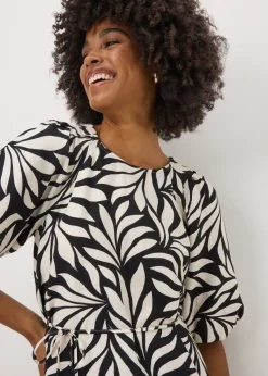 Et Vous Black Palm Tie Waist Mini Dress