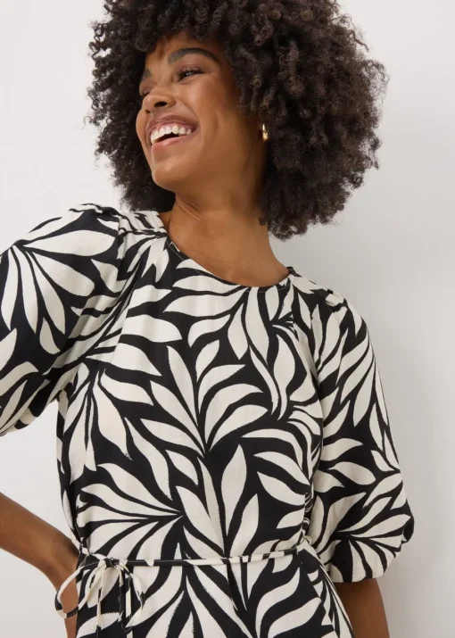 Et Vous Black Palm Tie Waist Mini Dress