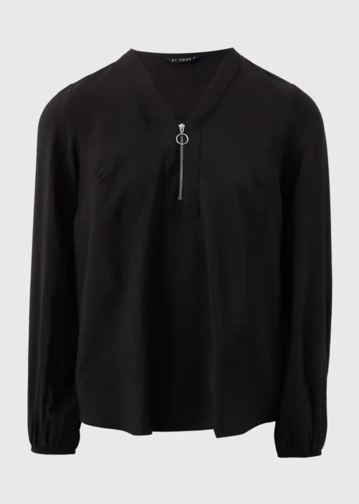 Et Vous Black Zip Front Blouse
