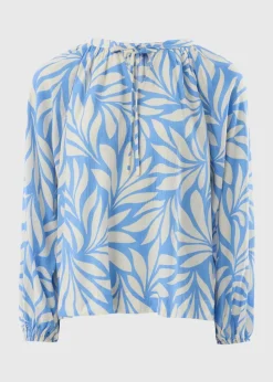 Et Vous Blue Palm Crinkle Boho Blouse