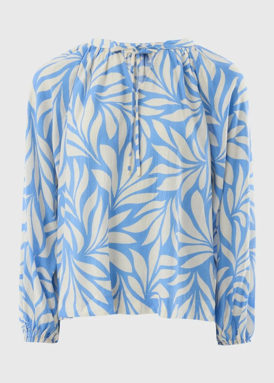 Et Vous Blue Palm Crinkle Boho Blouse