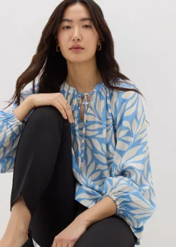 Et Vous Blue Palm Crinkle Boho Blouse