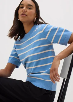 Et Vous Blue Stripe Short Sleeve Jumper