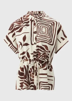 Et Vous Brown Abstract Leaf Co Ord Tie Waist Shirt