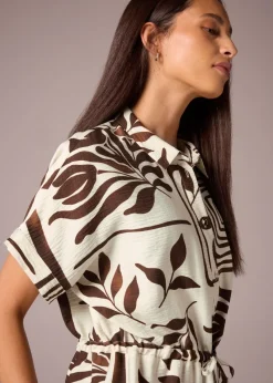 Et Vous Brown Abstract Leaf Co Ord Tie Waist Shirt