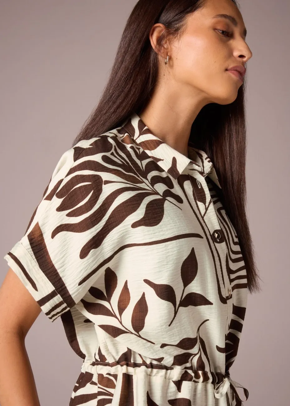 Et Vous Brown Abstract Leaf Co Ord Tie Waist Shirt