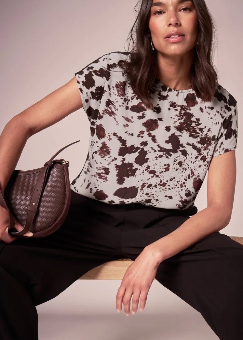 Et Vous Brown Print Jersey Back Top