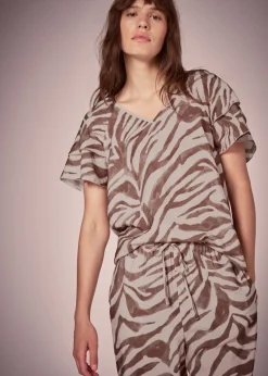 Et Vous Brown Zebra Co-Ord Tea Top