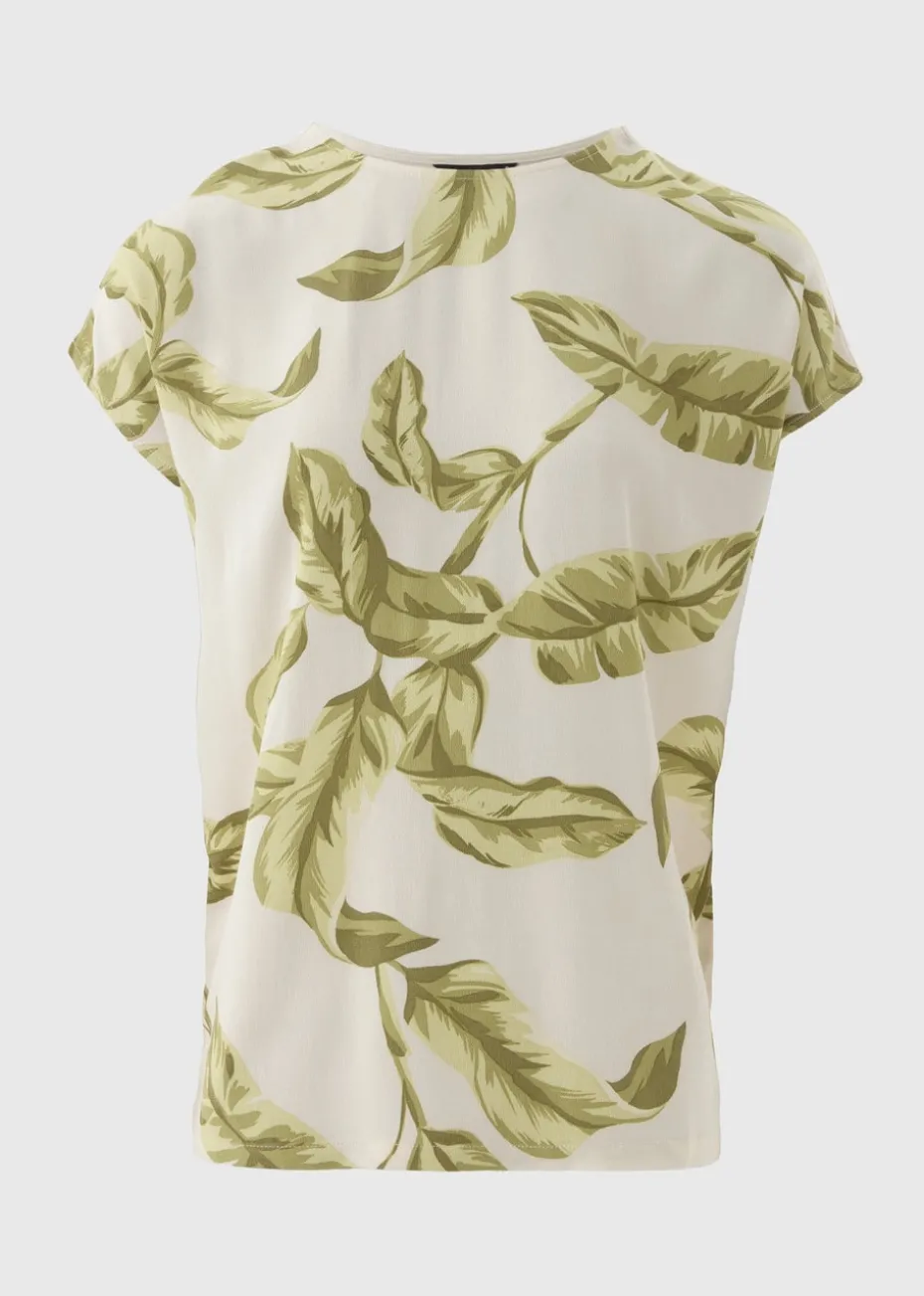 Et Vous Cream Leaf Print Jersey Back T-Shirt