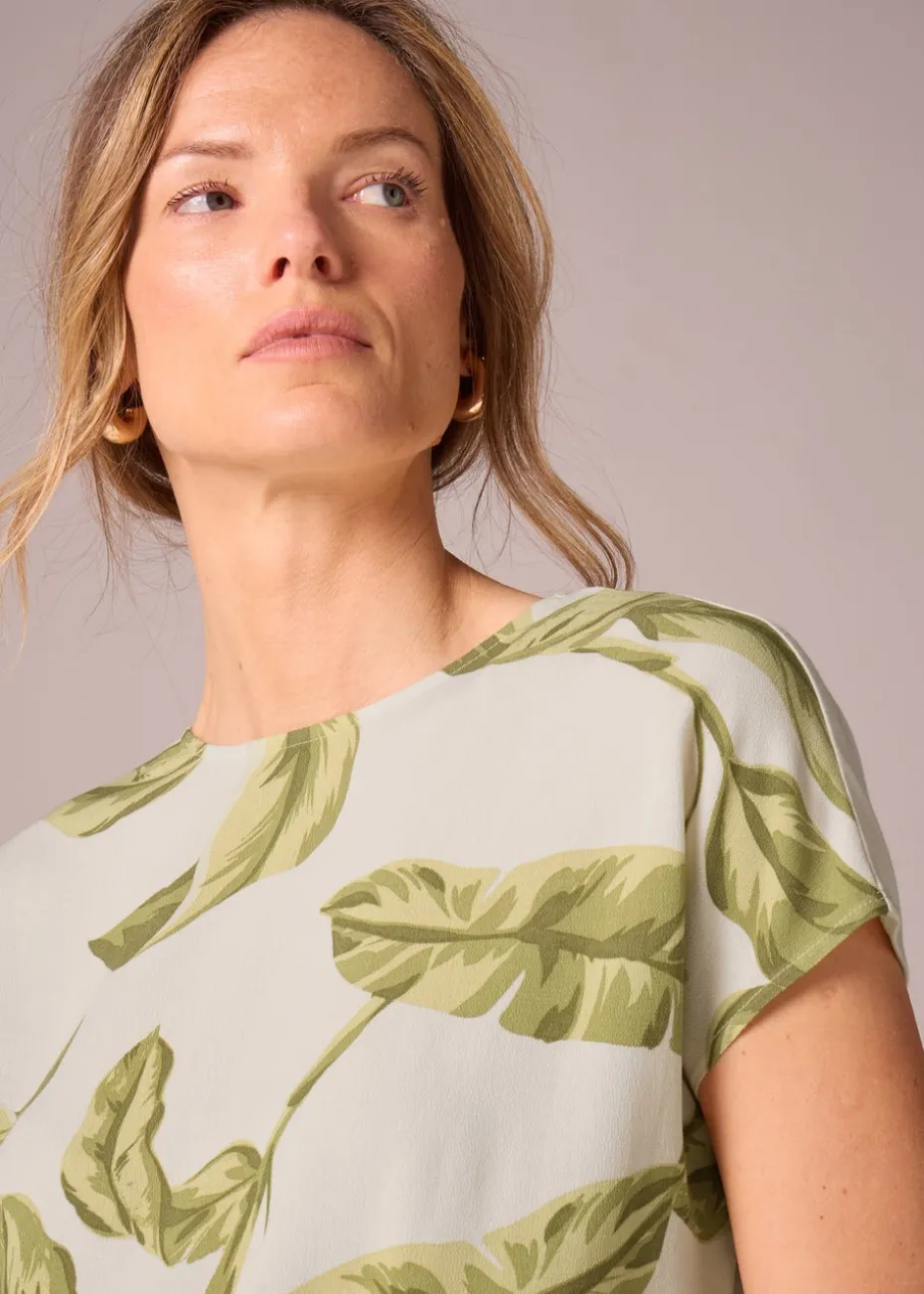 Et Vous Cream Leaf Print Jersey Back T-Shirt