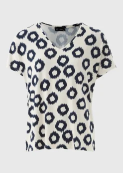 Et Vous Cream Scratch Print V Neck T-Shirt