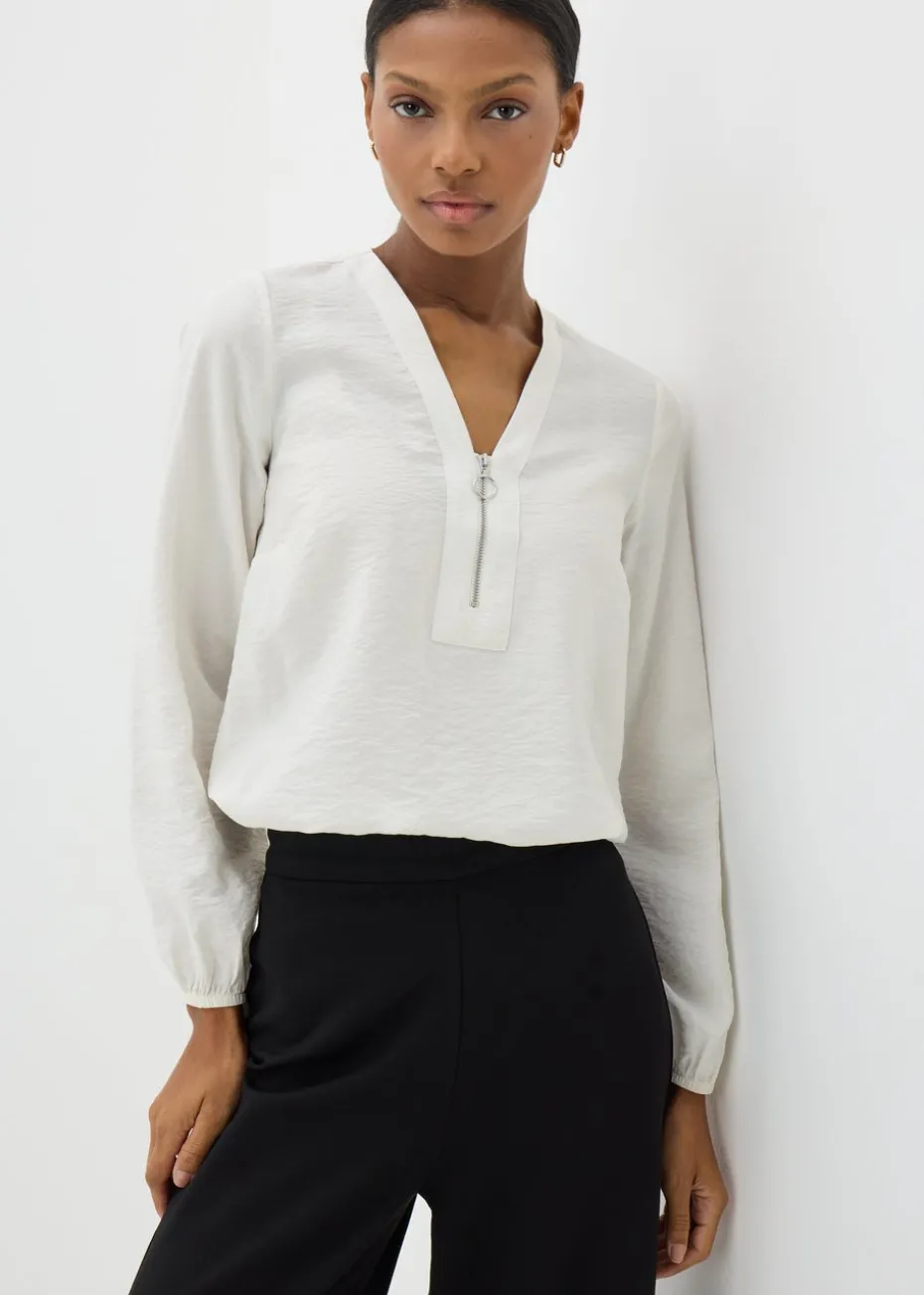 Et Vous Cream Zip Front Blouse