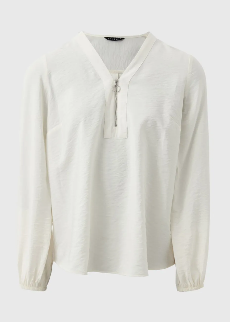 Et Vous Cream Zip Front Blouse
