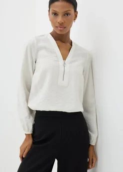 Et Vous Cream Zip Front Blouse