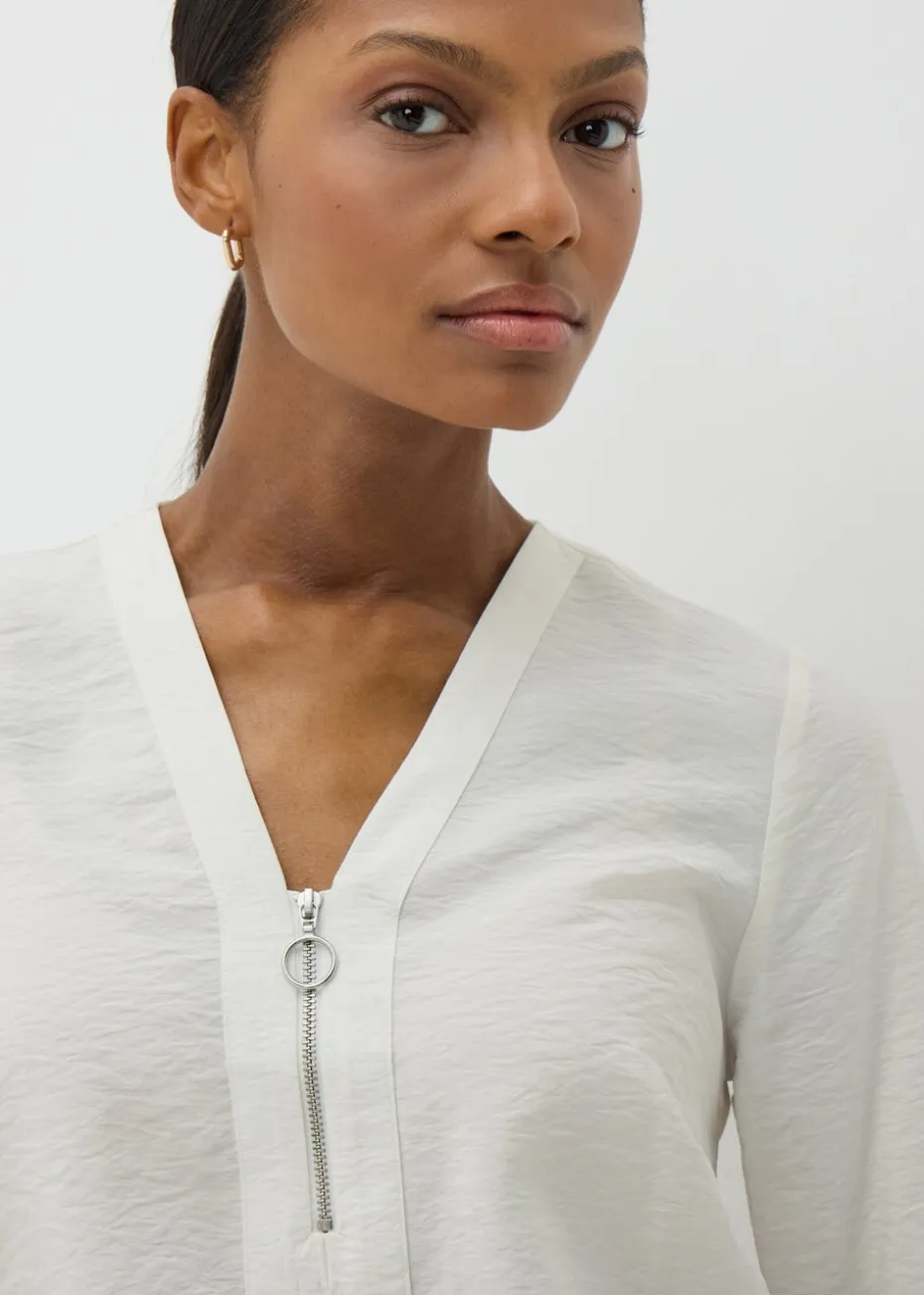 Et Vous Cream Zip Front Blouse