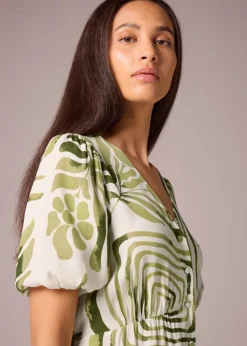 Et Vous Green Leaf Midi Tea Dress