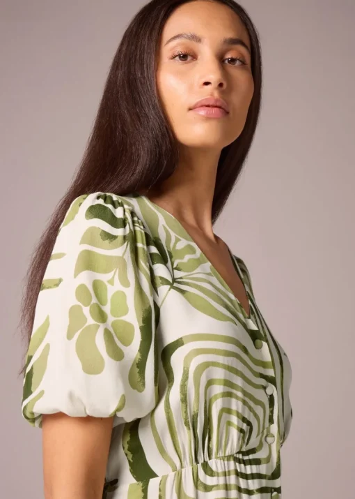 Et Vous Green Leaf Midi Tea Dress