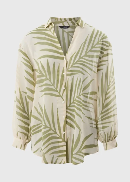 Et Vous Green Palm Leaf Blouse