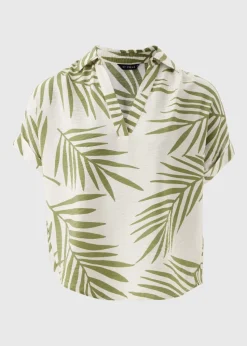 Et Vous Green Palm Print Airflow V-Neck Blouse