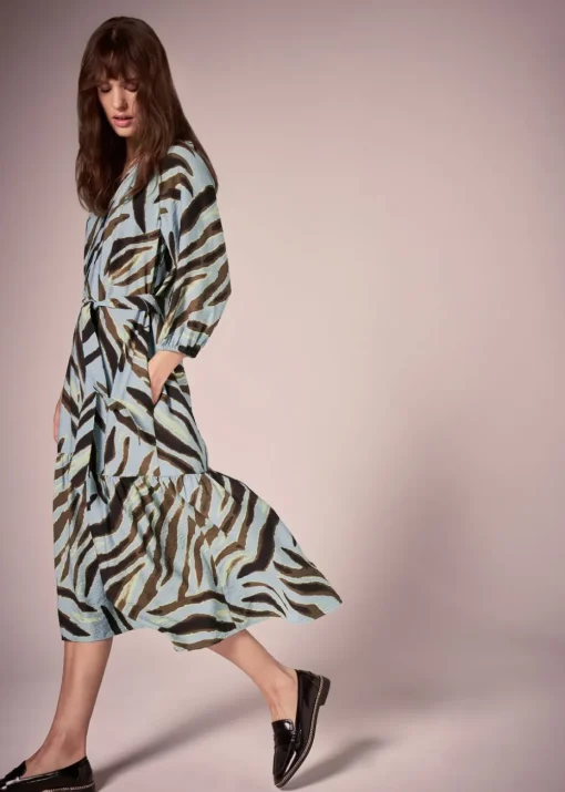 Et Vous Green Zebra Belted Midi Dress